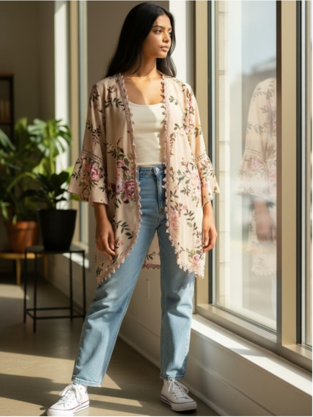 Truself Floral Embroidered Kimono Boho Whimsigoth Cottagecore Romantic Size 1X